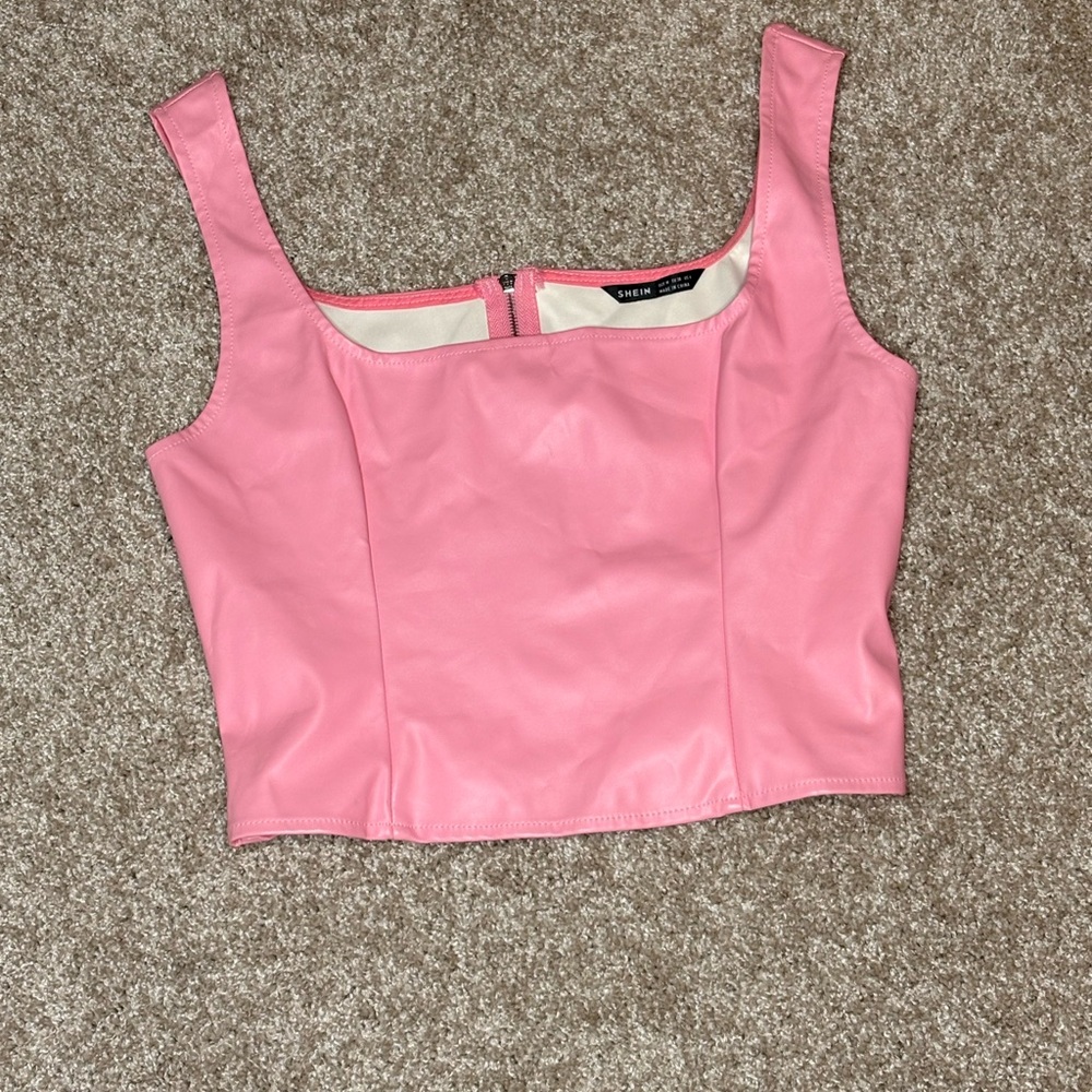 SHEIN Pink Faux Leather Crop Top